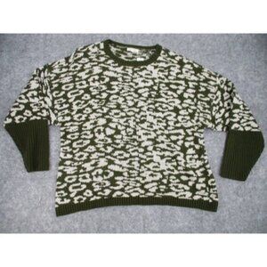 Loralette Womens Sweater 2X Long Sleeve Animal Print Olive Green Plus Size